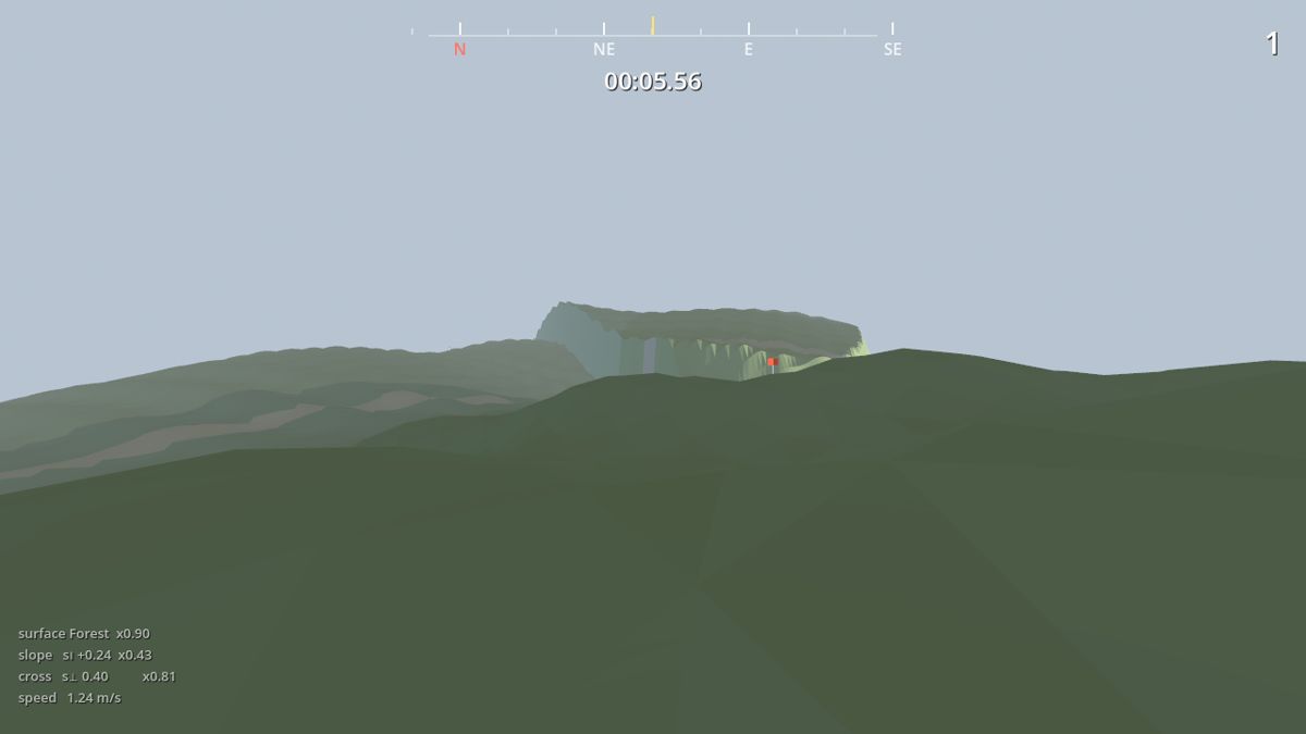 BLANK Map のプロトタイプの画面。起伏のある山野の地形が3Dで表示されている
